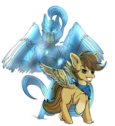 Size: 4600x5016 | Tagged: safe, artist:playful wings, imported from derpibooru, oc, oc only, oc:buttercup, oc:remnant, ghost, pegasus, pony, undead, blank flank, duo, knight, male, simple background, smug, spread wings, transparent background, wings