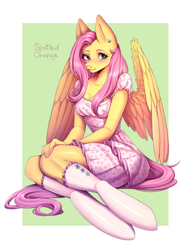 Size: 1620x2160 | Tagged: safe, artist:spoiledorange, imported from derpibooru, fluttershy, anthro, pegasus, plantigrade anthro, clothes, female, socks, wings