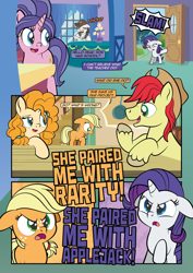 Size: 2482x3509 | Tagged: safe, artist:alexdti, imported from derpibooru, applejack, bright mac, cookie crumbles, hondo flanks, pear butter, rarity, earth pony, pony, unicorn, comic:how we met, blank flank, comic, dialogue, father and child, father and daughter, father and mother, female, filly, filly applejack, filly rarity, floppy ears, foal, freckles, hat, horn, male, mare, mother and child, mother and daughter, open mouth, raised hoof, speech bubble, stallion, talking, unshorn fetlocks, younger