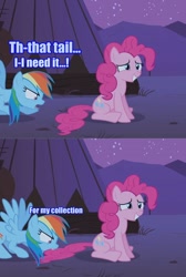 Size: 644x960 | Tagged: safe, edit, edited screencap, imported from derpibooru, screencap, rainbow dash, earth pony, pegasus, over a barrel, biting, comic, dialogue, duo, female, mare, my little pony, night, screencap comic, sitting, smiling, spread wings, stars, stuttering, tail, tail bite, tail in mouth, text, tipi, wings