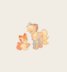 Size: 1440x1531 | Tagged: safe, artist:malibumiso, imported from derpibooru, apple bloom, applejack, earth pony, pony, adorabloom, applebetes, beige background, cute, duo, duo female, female, filly, fluffy, foal, jackabetes, mare, open mouth, open smile, siblings, simple background, sisters, smiling