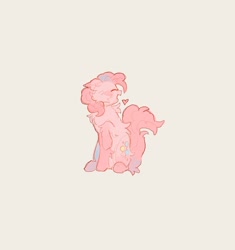 Size: 1440x1531 | Tagged: safe, artist:malibumiso, imported from derpibooru, pinkie pie, earth pony, pony, beige background, cute, diapinkes, female, fluffy, mare, raised hoof, simple background, sitting, solo