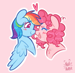 Size: 1280x1245 | Tagged: safe, artist:nullkunst, artist:nullkunstt, imported from derpibooru, pinkie pie, rainbow dash, boop, duo, duo female, female, heart, lesbian, noseboop, pinkiedash, shipping