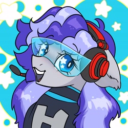 Size: 4096x4096 | Tagged: safe, artist:opalacorn, imported from derpibooru, oc, oc only, oc:cinnabyte, earth pony, pony, female, headset, mare, open mouth, open smile, smiling, solo, starry eyes, visor, wingding eyes