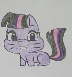 Size: 1331x1421 | Tagged: safe, artist:tom artista, imported from derpibooru, twilight sparkle, cat, animal in mlp form, catified, cute, drawing, expressionless face, expressions, female, happy, my little pony, smiley face, solo, species swap, traditional art