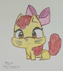 Size: 1454x1634 | Tagged: safe, artist:tom artista, imported from derpibooru, apple bloom, cat, animal, animal in mlp form, catified, female, solo, species swap, traditional art