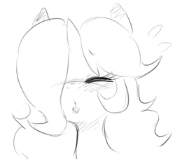 Size: 500x453 | Tagged: safe, artist:moonseeker, imported from derpibooru, oc, oc:lily cureheart, unicorn, blushing, eyes closed, female, female oc, hair over one eye, horn, kissy face, monochrome, sketch, unicorn oc