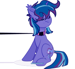 Size: 2701x2498 | Tagged: safe, artist:kitchenkitsuneart, imported from derpibooru, oc, oc only, oc:moonshadow, unicorn, base used, collar, cross-popping veins, cutie mark, dog collar, emanata, horn, simple background, transparent background, turned head, unicorn oc, watermark