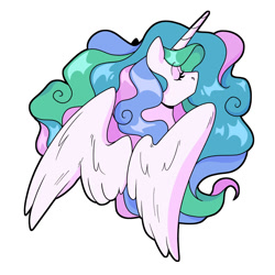 Size: 2000x2000 | Tagged: safe, artist:slushpony, imported from derpibooru, princess celestia, alicorn, pony, eyes closed, female, horn, mare, simple background, solo, white background, wings