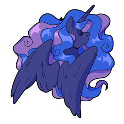 Size: 2000x2000 | Tagged: safe, alternate version, artist:slushpony, imported from derpibooru, princess luna, alicorn, pony, alternate character, eyes closed, female, horn, mare, simple background, solo, white background, wings