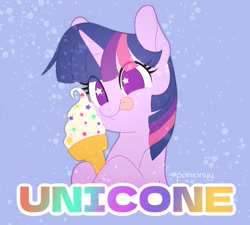 Size: 1110x1000 | Tagged: safe, artist:sion, imported from derpibooru, twilight sparkle, pony, unicorn, food, horn, ice cream, pun, solo, starry eyes, tongue out, wingding eyes