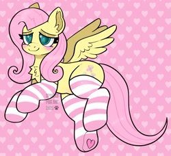 Size: 2048x1869 | Tagged: safe, artist:spookyfoxinc, imported from derpibooru, fluttershy, pegasus, blushing, clothes, flying, simple background, socks, solo