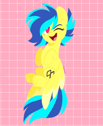 Size: 1618x1961 | Tagged: safe, artist:fizzlefer, imported from derpibooru, oc, oc only, oc:koa, pegasus, pony, female, grid background, mare, one eye closed, patterned background, solo, wink