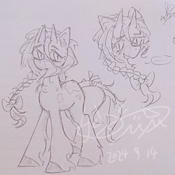 Size: 1080x1080 | Tagged: safe, artist:miaojiem, imported from derpibooru, oc, oc only, pony, braid, mare oc, open mouth, pencil drawing, sketch, smiling, solo, traditional art