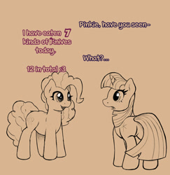 Size: 1945x2000 | Tagged: safe, artist:dynamosaysrelax, imported from derpibooru, pinkie pie, twilight sparkle, dialogue, duo, simple background, text