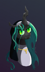 Size: 1752x2800 | Tagged: safe, artist:cyberpixel44, imported from derpibooru, queen chrysalis, changeling, changeling queen, bust, catholicism, chains, christianity, clothes, cross, fangs, female, glowing, glowing eyes, looking at you, nun, nun outfit, solo