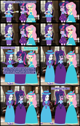 Size: 7776x12220 | Tagged: safe, artist:cartoonmasterv3, imported from derpibooru, fluttershy, rarity, twilight sparkle, human, equestria girls, british, clothes, comic, corrupted, cup, dress, gown, long dress, long skirt, skirt, teacup, transformation