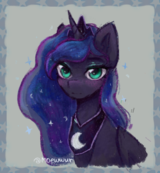 Size: 1200x1300 | Tagged: safe, artist:moewwur, artist:rin-mandarin, imported from derpibooru, princess luna, alicorn, pony, blushing, cute, ears up, ethereal mane, eyeshadow, female, horn, jewelry, looking at you, lunabetes, makeup, mare, princess, royalty, solo, starry eyes, starry mane, stars, tiara, wingding eyes, wings