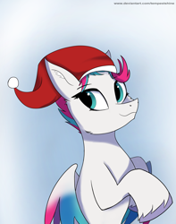 Size: 2104x2676 | Tagged: safe, artist:tempestshine, imported from derpibooru, zipp storm, pegasus, pony, christmas, female, g5, gradient background, hat, holiday, santa hat, solo