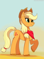 Size: 2664x3508 | Tagged: safe, artist:tempestshine, imported from derpibooru, applejack, earth pony, pony, female, gradient background, raised hoof, solo