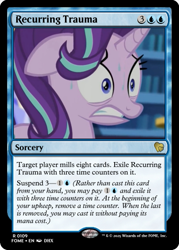 Size: 375x523 | Tagged: safe, edit, imported from derpibooru, starlight glimmer, unicorn, the crystalling, bookshelf, ccg, horn, magic the gathering, my little pony, ptsd glimmer, sweat, trading card, trading card edit, trading card game, twilight's castle