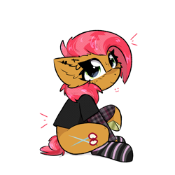 Size: 2000x2000 | Tagged: safe, artist:jubyskylines, imported from derpibooru, babs seed, earth pony, pony, adorababs, clothes, cute, female, filly, foal, looking at you, simple background, smiling, smiling at you, socks, white background