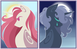 Size: 5500x3500 | Tagged: safe, artist:pegacousinceles, imported from derpibooru, princess celestia, princess luna, au:war never ends, moon, palindrome get, sun