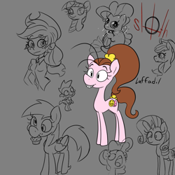 Size: 1155x1155 | Tagged: safe, artist:this_sl0th, imported from derpibooru, applejack, derpy hooves, rarity, twilight sparkle, anthro, earth pony, human, pegasus, pony, unicorn, equestria girls, crossover, gray background, horn, luan loud, ponified, simple background, solo, the loud house