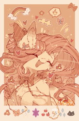 Size: 1410x2156 | Tagged: safe, artist:catsarecute, imported from derpibooru, fluttershy, pegasus, pony, applejack's cutie mark, cute, cutie mark, daaaaaaaaaaaw, eyes closed, female, fluttershy's cutie mark, heart, mane six cutie marks, mare, open mouth, open smile, passepartout, pinkie pie's cutie mark, pretty, rainbow dash's cutie mark, rarity's cutie mark, shyabetes, smiling, solo, twilight sparkle's cutie mark