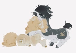 Size: 1280x892 | Tagged: safe, artist:m0ron, artist:nyamkino, imported from derpibooru, oc, oc only, pony, unicorn, crying, duo, horn, looking at each other, looking at someone, scared, simple background, white background