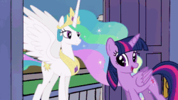 Size: 1920x1080 | Tagged: safe, imported from derpibooru, fluttershy, princess celestia, twilight sparkle, twilight sparkle (alicorn), alicorn, pony, unicorn, ai content, ai voice, animated, burger, duo, eating, female, food, funny, hamburger, horn, implied spike, mare, offscreen character, sound, steamed hams, the simpsons, twilight burgkle, webm
