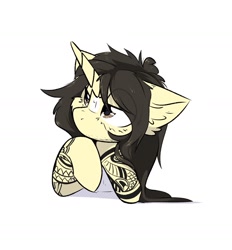 Size: 1350x1454 | Tagged: safe, artist:jubyskylines, imported from derpibooru, pony, unicorn, eye clipping through hair, horn, male, penguinz0, ponified, simple background, solo, stallion, tattoo, white background, youtuber
