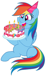 Size: 479x787 | Tagged: safe, artist:noi kincade, imported from derpibooru, rainbow dash, birthday, birthday cake, cake, candle, female, food, happy birthday, hat, party hat, simple background, solo, transparent background, vector