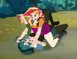 Size: 1280x990 | Tagged: safe, artist:shinta-girl, imported from derpibooru, sunset shimmer, equestria girls, couple, fight, gwen (total drama), total drama