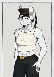 Size: 2600x3700 | Tagged: safe, artist:marusya, imported from derpibooru, oc, oc only, oc:schworz, anthro, pony, abs, ear fluff, female, muscles, solo