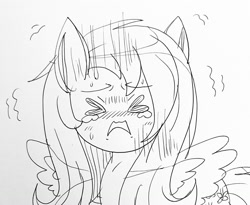 Size: 1290x1059 | Tagged: safe, imported from derpibooru, fluttershy, anime, crying, scared, shaking, spread wings, traditional art, wings