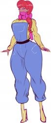 Size: 989x2367 | Tagged: safe, artist:annon, imported from derpibooru, apple bloom, human, equestria girls, bow, clothes, denim, eyelashes, eyeshadow, female, high heels, humanized, long eyelashes, long legs, long nails, makeup, nail polish, overalls, scarf, shoes, simple background, solo, sweater, white background
