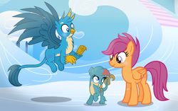 Size: 1127x709 | Tagged: safe, artist:cloefo05, imported from derpibooru, gallus, scootaloo, oc, griffon, hippogriff, pegasus, female, galloo, interspecies offspring, male, offspring, shipping, straight