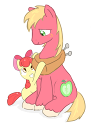 Size: 2064x2685 | Tagged: safe, artist:kamagi, imported from derpibooru, apple bloom, big macintosh, earth pony, pony, bow, female, filly, foal, hair bow, male, simple background, stallion, unshorn fetlocks