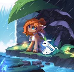 Size: 2316x2259 | Tagged: safe, artist:airiniblock, imported from derpibooru, oc, oc only, pegasus, commission, duo, ori, pegasus oc, rain, water, waterfall, wings