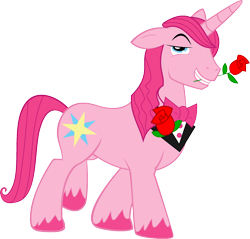 Size: 1920x1833 | Tagged: safe, imported from derpibooru, prince blueblood, unicorn, full body, horn, implied pinkie pie, male, mouth hold, palette swap, recolor, simple background, solo, stallion, transparent background