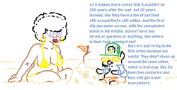 Size: 566x288 | Tagged: safe, artist:jargon scott, imported from derpibooru, oc, oc only, oc:jargon scott, earth pony, human, pony, afro, beach, belly, belly button, big breasts, bikini, breasts, chubby, clothes, dialogue, duo, duo male and female, ear piercing, earring, fallout, fallout 3, female, hooped earrings, human and pony, jewelry, lipstick, male, piercing, sandcastle, simple background, sitting, stallion, sunglasses, swimming trunks, swimsuit, text, trucker hat, wall of text, white background