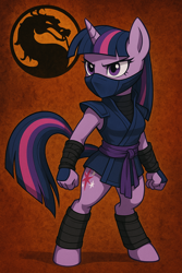 Size: 1024x1536 | Tagged: safe, imported from twibooru, twilight sparkle, anthro, unicorn, ai generated, clothes, female, horn, image, mask, mortal kombat, ninja, png, prompter:ziom90, solo