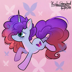 Size: 1000x1000 | Tagged: safe, artist:izzymoonbow2006, imported from derpibooru, butterfly, pony, unicorn, abstract background, female, g5, horn, mare, misty brightdawn, rebirth misty, solo