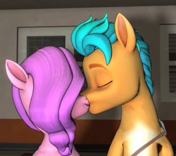 Size: 811x720 | Tagged: safe, artist:geo bluecropper, imported from derpibooru, hitch trailblazer, pipp petals, earth pony, pegasus, pony, 3d, duo, duo male and female, female, g5, kiss on the lips, kissing, male, mare, pitch, shipping, source filmmaker, stallion, straight