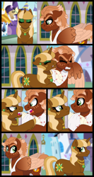 Size: 5558x10451 | Tagged: safe, artist:liv-and-b-merry, imported from derpibooru, oc, oc:golden flare, pegasus, pony, unicorn, bandage, comic, female, horn, male, mare, stallion
