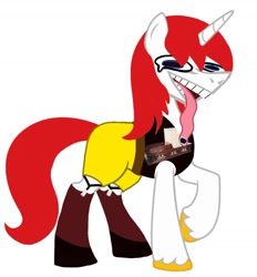 Size: 1290x1393 | Tagged: safe, artist:kingofmlp, imported from derpibooru, oc, oc only, oc:lmoney, pony, unicorn, big teeth, billionaire, casket, clothes, dress shoes, easter egg (media), horn, laughing, long socks, male, meme, pony billionaire, royalty, shorts, simple background, sock straps, stallion, tanktop, teeth, tongue out, wheeze, wheezing, white background, wifebeater