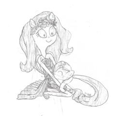 Size: 1147x1103 | Tagged: safe, artist:nate the pone, imported from derpibooru, fluttershy, human, pegasus, pony, equestria girls, pencil drawing, ponied up, self paradox, self ponidox, signature, traditional art