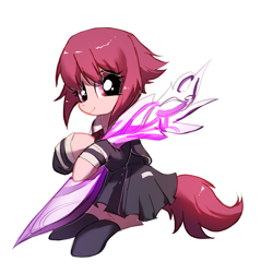 Size: 2048x2048 | Tagged: artist needed, safe, imported from derpibooru, earth pony, pony, black socks, blade, chaos;child, clothes, di-sword, looking at you, onoe serika, ponified, school uniform, simple background, skirt, socks, solo, sword, uniform, weapon