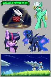 Size: 4000x6000 | Tagged: safe, artist:silverhopexiii, imported from derpibooru, fluttershy, princess luna, rainbow dash, twilight sparkle, alicorn, pegasus, pony, hornet (hollow knight), sketch, sketch dump